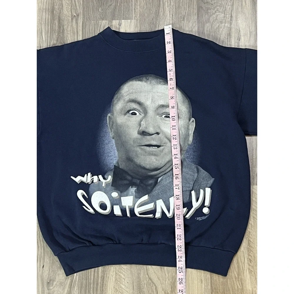 Vintage 90s Three Stooges CURLY Crewneck Unisex Medium Blue Graphic Print Comedy - Picture 7 of 15